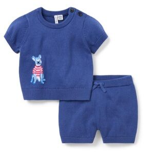 ⭐️NWT!⭐️ Janie & Jack Sweater Set w Frenchie Dog Size 0-3 mos. Cotton Knit